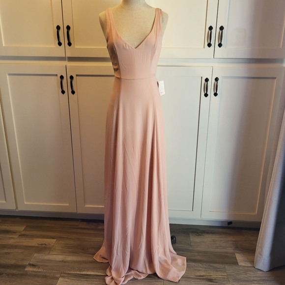 Show me your MUMU womans Jen Maxi dress in Chiffon dusty blush size sma… - Picture 2 of 12